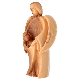 Estatua madera olivo Ángel de la Guarda con Niño Val Gardena