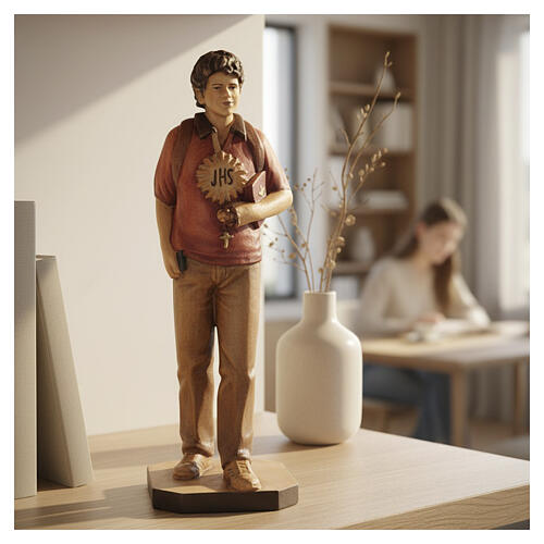 Saint Carlo Acutis Statue in Burnished Val Gardena Wood 2