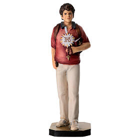 Statue Saint Carlo Acutis bois peint Val Gardena