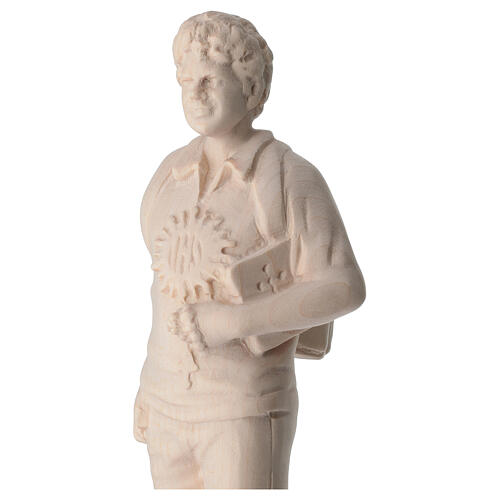 St Carlo Acutis statue in natural Val Gardena wood 2