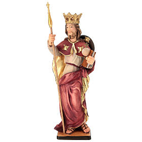 Estátua Santo Érico IX da Suécia pintada em madeira Val Gardena