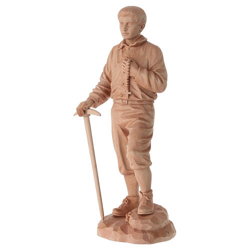 Estátua Pier Giorgio Frassati madeira natural Val Gardena 60 cm 3