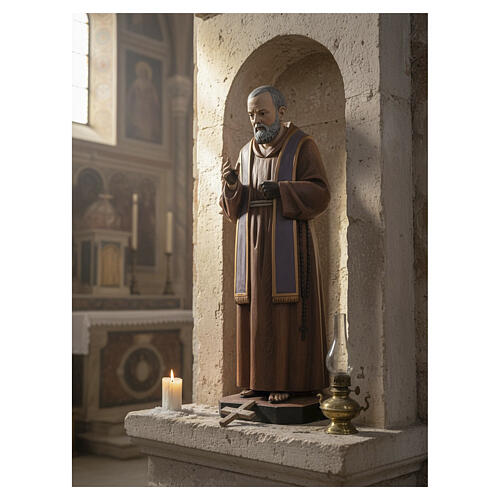 St. Padre Pio painted fibreglass statue, wood-effect, 47 in 2