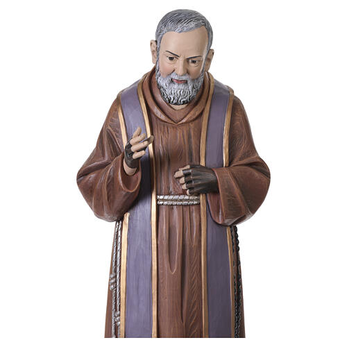 Padre Pio statue 120 cm, painted fiberglass with wood-effect finish 3