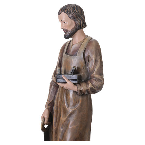 Estatua 120 cm San José trabajador fibra de vidrio efecto tallado colorido 5