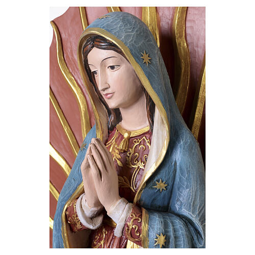 Virgen de Guadalupe estatua de fibra de vidrio pintada efecto madera 3