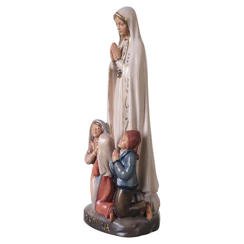 Estatua Virgen de Fátima madera pintada con pastorcillos Val Gardena 3