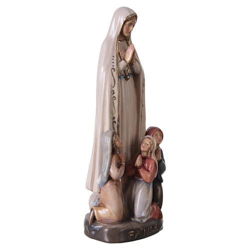 Estatua Virgen de Fátima madera pintada con pastorcillos Val Gardena 5