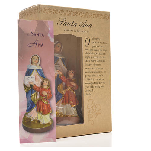 Heilige Anna mit Heiligenbildchen und GEBET AUF SPANISCH 12 cm 3