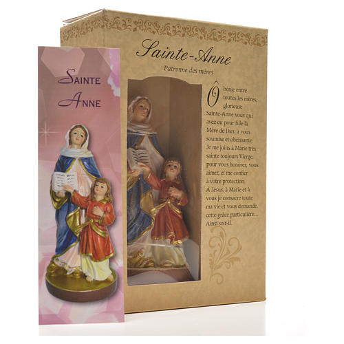 Heilige Anna mit Heiligenbildchen und GEBET AUF FRANZÖSISCH 12 cm 3