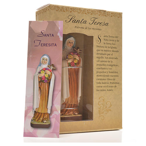 Heilige Teresina mit Heiligenbildchen und GEBET AUF SPANISCH 12 cm 3