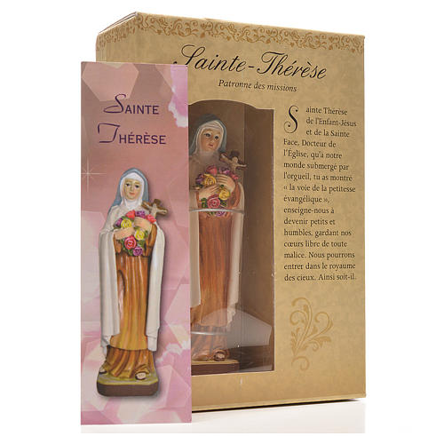 Heilige Teresina mit Heiligenbildchen und GEBET AUF FRANZÖSISCH 12 cm 3