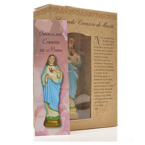 Heiliges Herz Mariä mit Heiligenbildchen GEBET AUF SPANISCH 12 cm 3