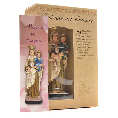 Gottesmutter vom Karmel mit Heiligenbildchen GEBET AUF ITALIENISCH 12 cm 3