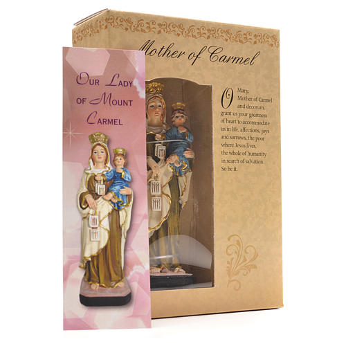 Gottesmutter vom Karmel mit Heiligenbildchen GEBET AUF ENGLISCH 12 cm 3