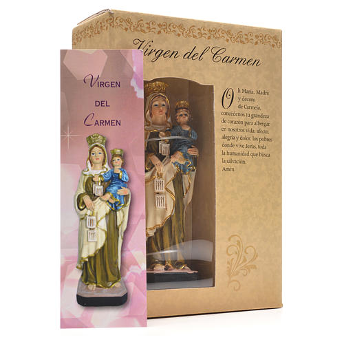 Gottesmutter vom Karmel mit Heiligenbildchen GEBET AUF SPANISCH 12 cm 3