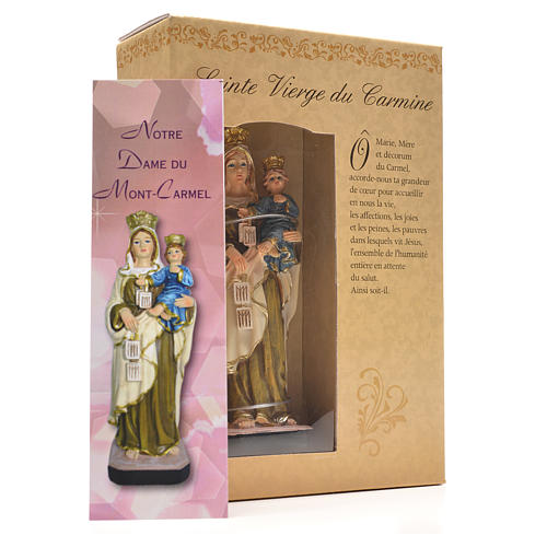 Gottesmutter vom Karmel mit Heiligenbildchen GEBET AUF FRANZOESISCH 12 cm 3