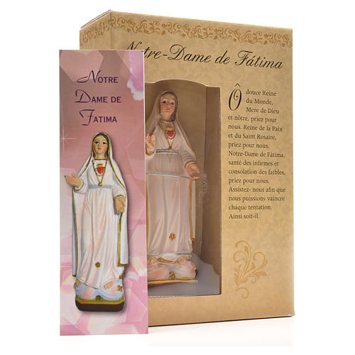 Fatima Madonna mit Heiligenbildchen GEBET AUF FRANZÖSISCH 12 cm 3