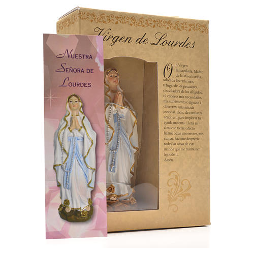 Lourdes Madonna mit Heiligenbildchen GEBET AUF SPANISCH 12 cm 3