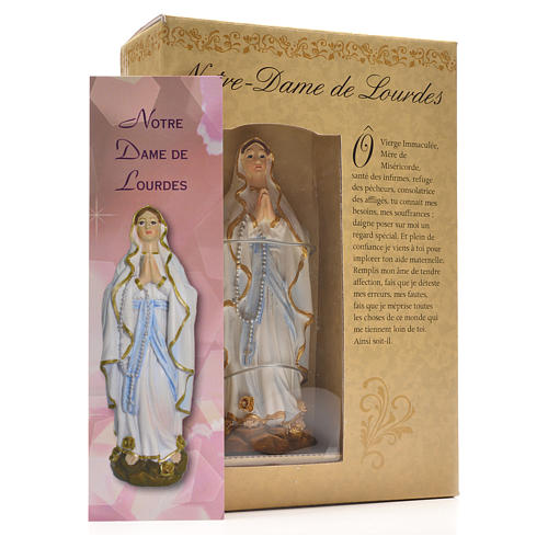 Lourdes Madonna mit Heiligenbildchen GEBET AUF FRANZÖSISCH 12 cm 3