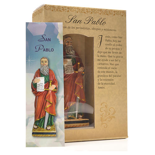 Heiliger Paul mit Heiligenbildchen GEBET AUF SPANISCH 12 cm 3