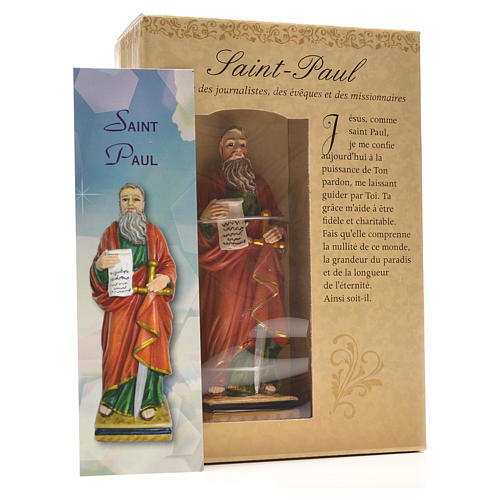 Heiliger Paul mit Heiligenbildchen GEBET AUF FRANZÖSISCH 12 cm 3