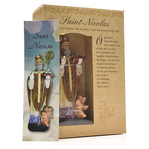 Heiliger Nikolaus mit Heiligenbildchen GEBET AUF FRANZÖSISCH 12 cm 3