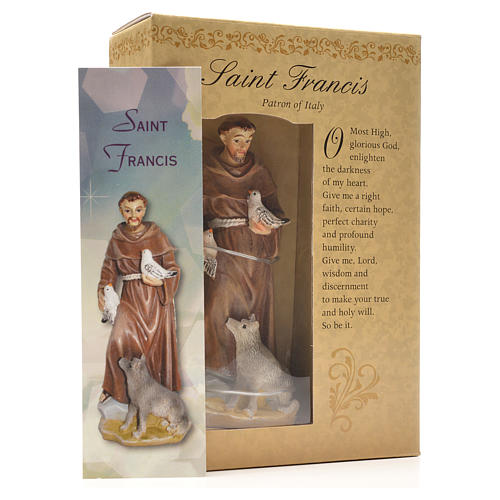 Heiliger Franziskus mit Heiligenbildchen GEBET AUF ENGLISCH 12 cm 3