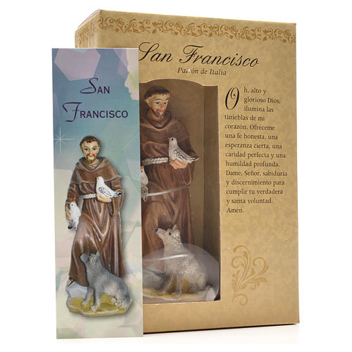 Figurka święty Franciszek z Asyżu z obrazkiem z modlitwą po hiszpańsku 3