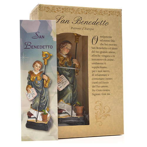 Heiliger Benedikt mit Heiligenbildchen GEBET AUF ITALIENISCH 12 cm 3