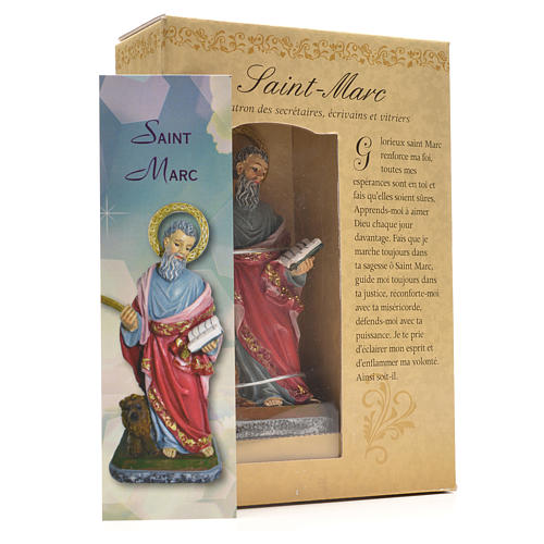 Heiliger Markus mit Heiligenbildchen GEBET AUF FRANZÖSISCH 12 cm 3