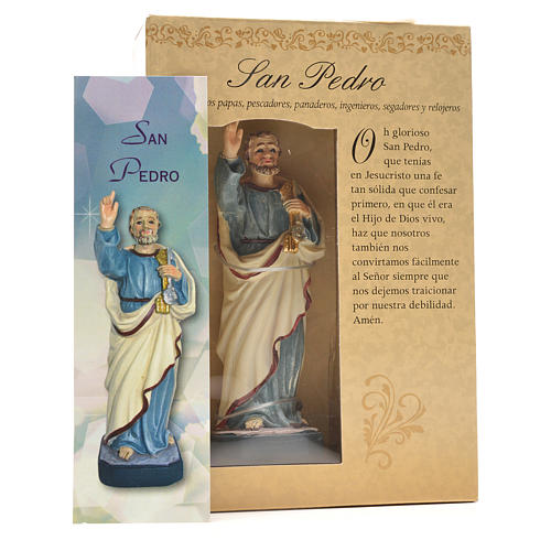 Heiliger Petrus mit Heiligenbildchen GEBET AUF SPANISCH 12 cm 3
