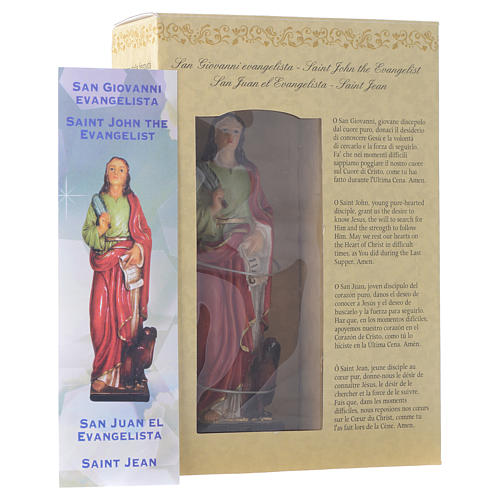 San Juan Evangelista 12 cm pvc caja ORACIÓN MULTILINGÜE 3
