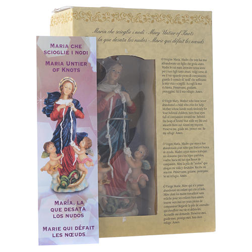 Mary untier of Knots statue 12cm Multilingual prayer 3