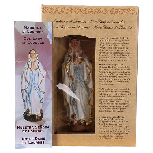 Nossa Senhora de Lourdes 12 cm com imagem ORAÇÃO MULTILÍNGUE 4