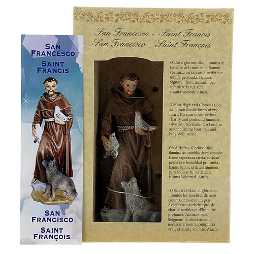 Święty Franciszek z Asyżu 12 cm z obrazkiem MODLITWA W WIELU JĘZYKACH 5