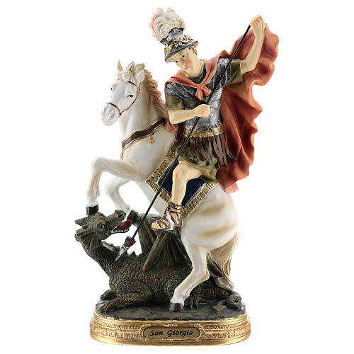 Statue Heiliger Georg den Drachen tötend, 30 cm, aus Kunstharz 1