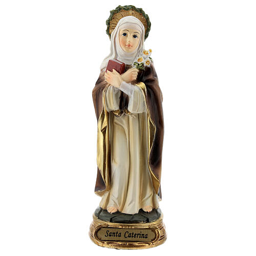 Santa Caterina Siena corona espinas lirio estatua resina 12 cm 1