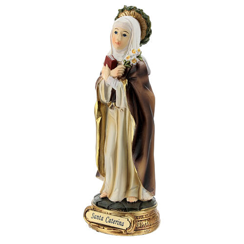Santa Caterina Siena corona espinas lirio estatua resina 12 cm 2