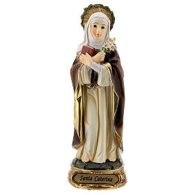 Sainte Catherine de Sienne couronne épines lys statue résine 12 cm