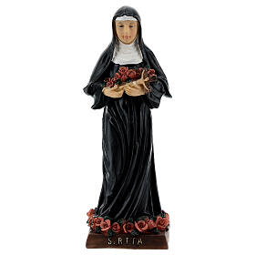 St Rita statue with pink roses, in resin 13 cm