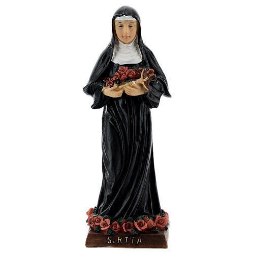 St Rita statue with pink roses, in resin 13 cm 1