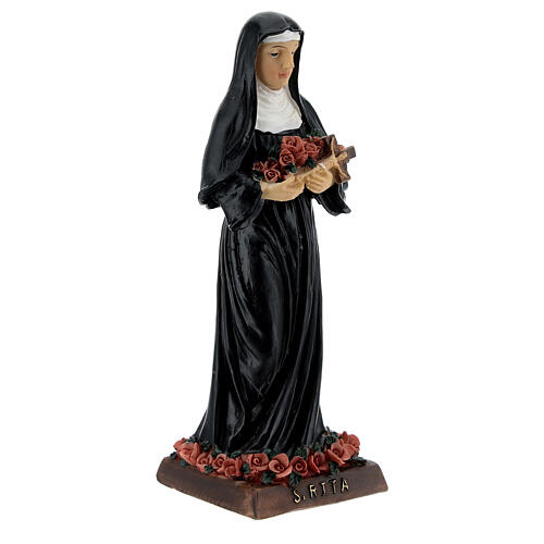 St Rita statue with pink roses, in resin 13 cm 3