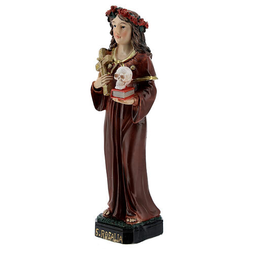 Sainte Rosalie tête de mort croix dorée statue résine 13 cm 2