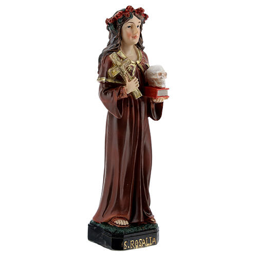 Santa Rosalia teschio croce dorata statua resina 13 cm 3