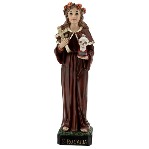 Santa Rosalía cruz calavera Evangelio estatua resina 21 cm 1