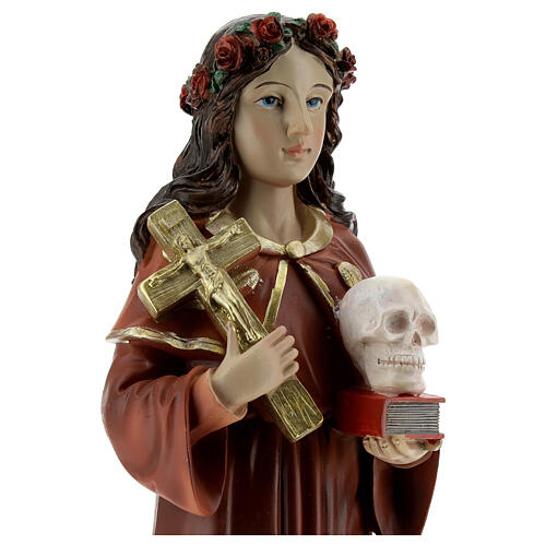 Statue aus Harz Heilige Rosalia mit Kreuz, Schädel, Evangelium, 32 cm 2