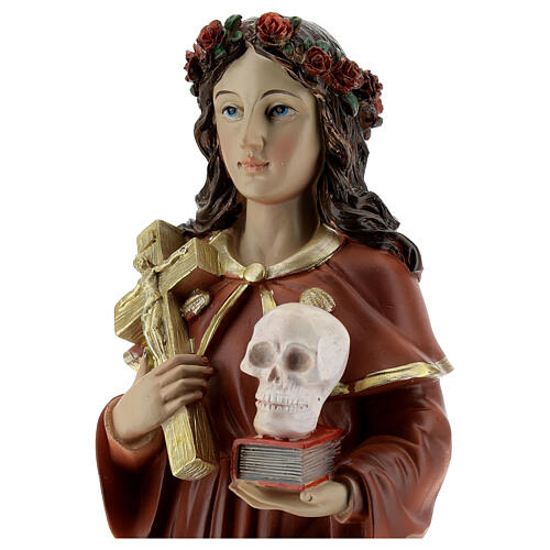 Estatua Santa Rosalía corona espinas calavera resina 32 cm 4
