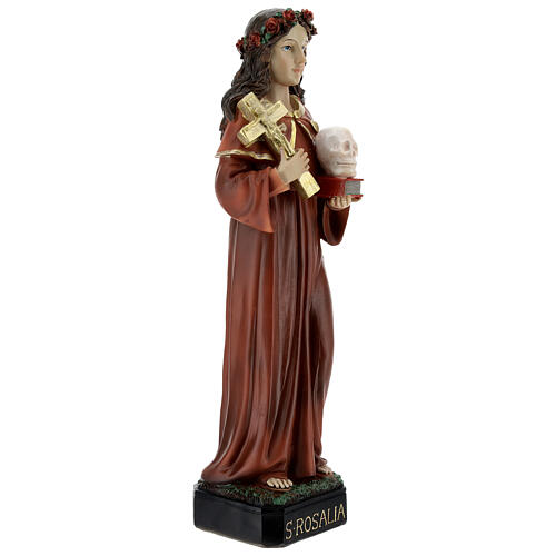 Statue Sainte Rosalie couronne roses tête mort résine 32 cm 5