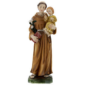 Statuette of St. Anthony with Baby resin yellow clothes 30 cm.